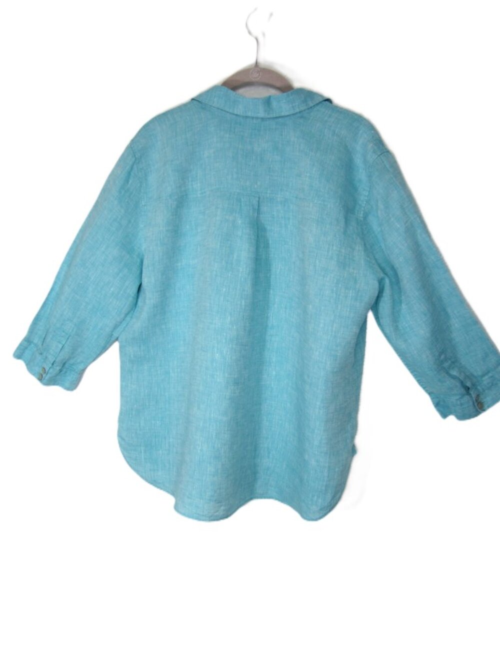 Chico's Size 3 US 16 XL No Iron Linen Button Top Women's Aqua Blue 3/4 Sleeve - Picture 7 of 10